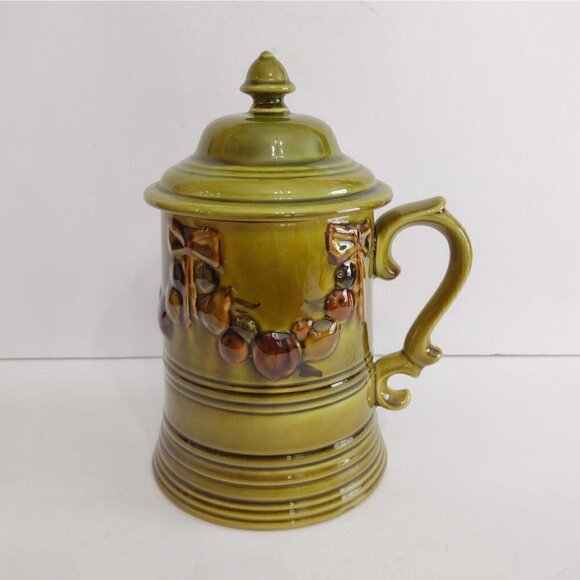 Vtg 1968 Los Angeles Potteries Pitcher Stein Cookie Jar Avacado Green  Fruit - Picture 1 of 11